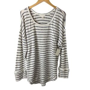 Caslon Navy Blue White Striped Textured Sweater Exposed Seams Classic XL Casual